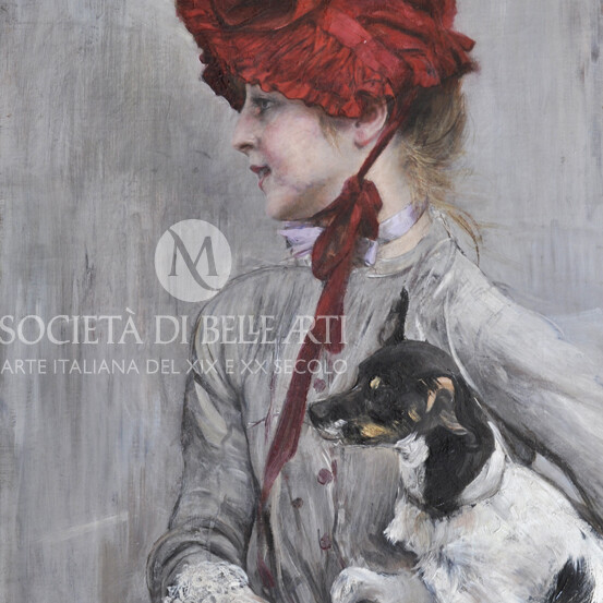 Giovanni Boldini, Ragazza con cane dipinto in vendita presso la Società di Belle Arti